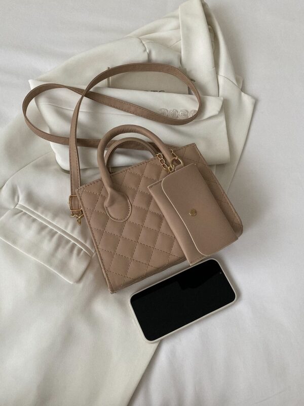 Khaki Quilted Square Bag - Image 4