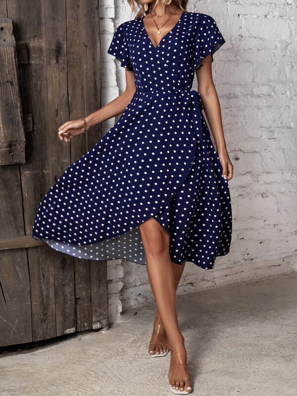 Polka Dot Butterfly Sleeve Wrap Maxi Dress - Image 3