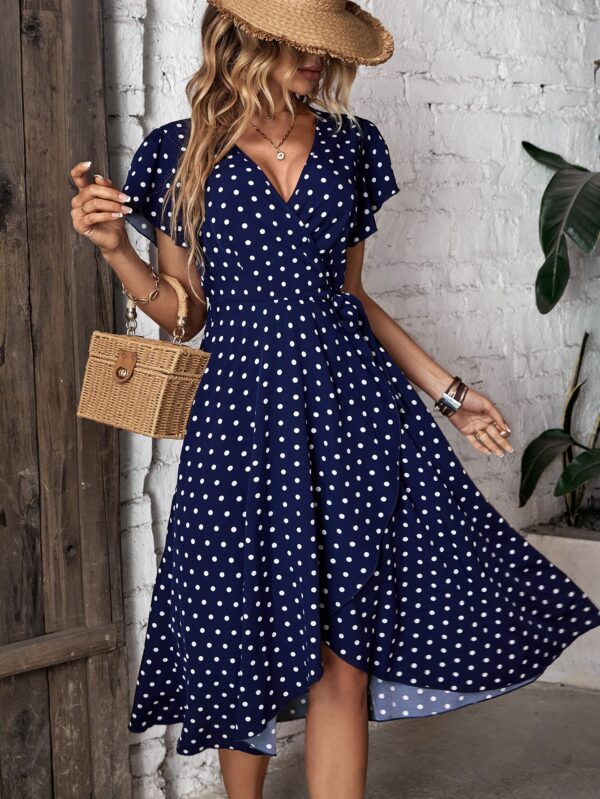 Polka Dot Butterfly Sleeve Wrap Maxi Dress - Image 4