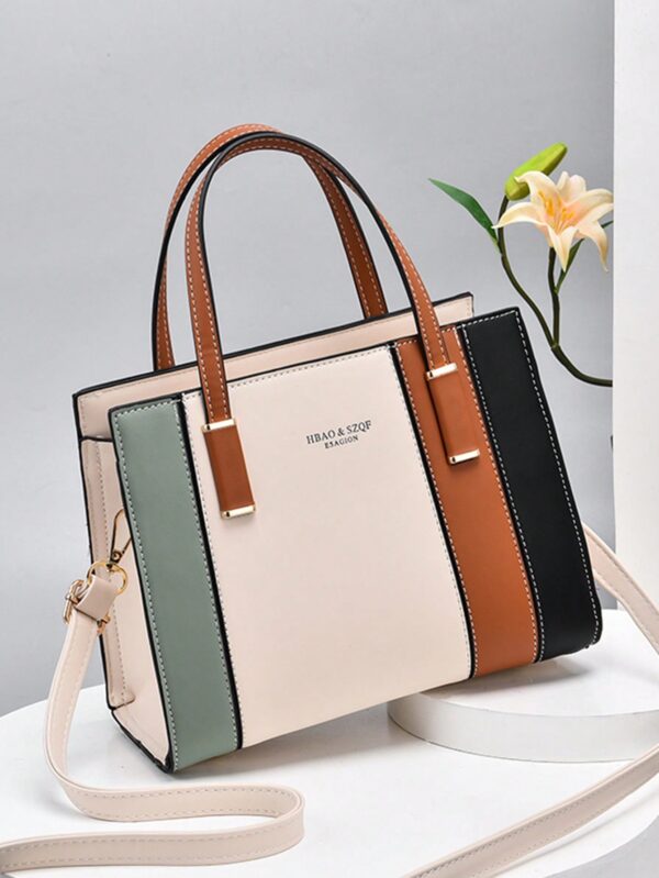 Elegant Striped Colorblock Crossbody Handbag - Image 2