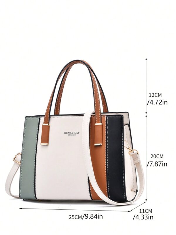 Elegant Striped Colorblock Crossbody Handbag - Image 3