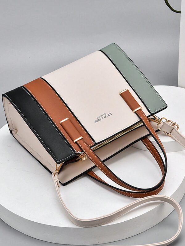 Elegant Striped Colorblock Crossbody Handbag - Image 4