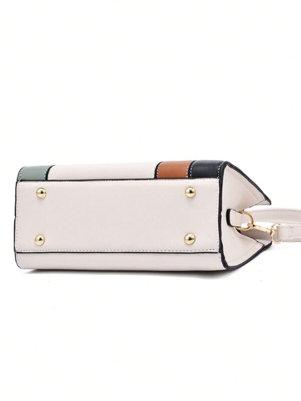 Elegant Striped Colorblock Crossbody Handbag - Image 5