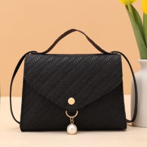 Black Elegant Pearl Decor Shoulder Tote Bag