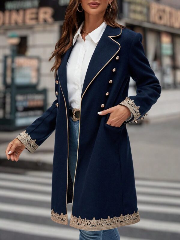 Elegant Double Breasted Overcoat with Trim - Image 5