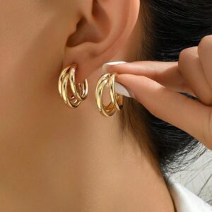 Hypoallergenic Gold Three Circle Earrings