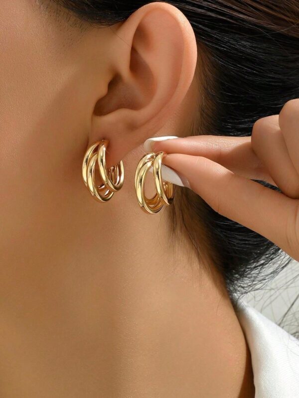 Hypoallergenic Gold Three Circle Earrings