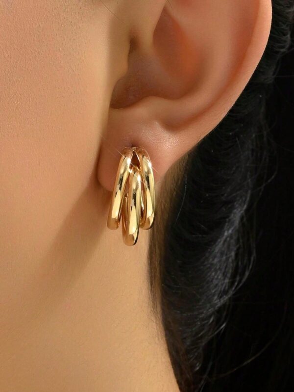 Hypoallergenic Gold Three Circle Earrings - Image 2