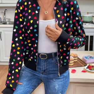 Heart Print Bomber Jacket for Casual Outfits