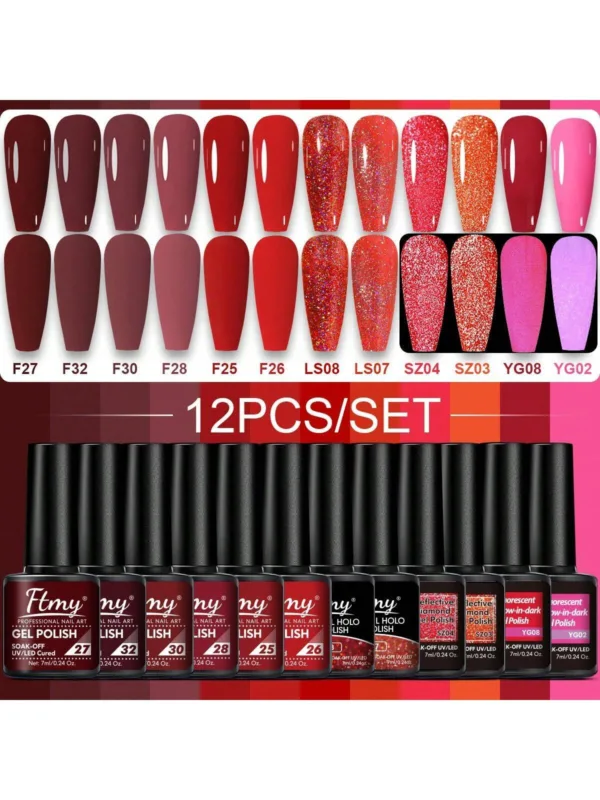 Vibrant 12-Piece Gel Nail Polish Set - Image 12