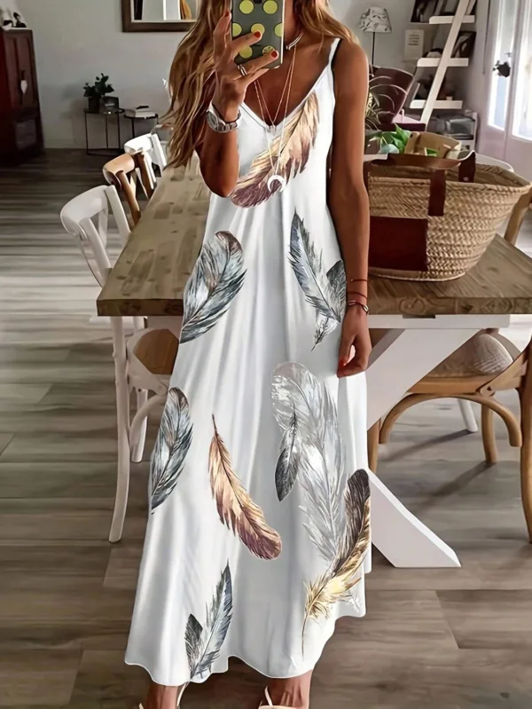 Feather Printed V-Neck Maxi Sundress   - Image 10