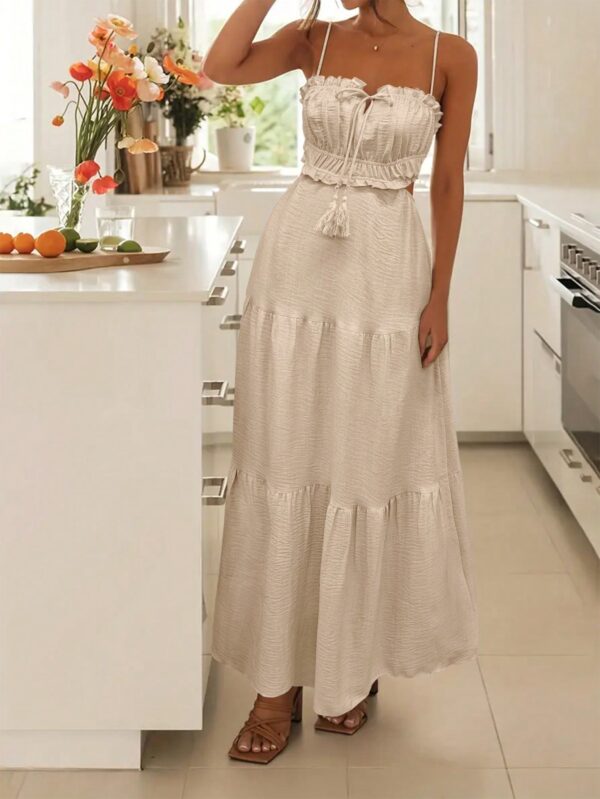 Solid Color Spaghetti Strap Summer Maxi Dress - Image 4