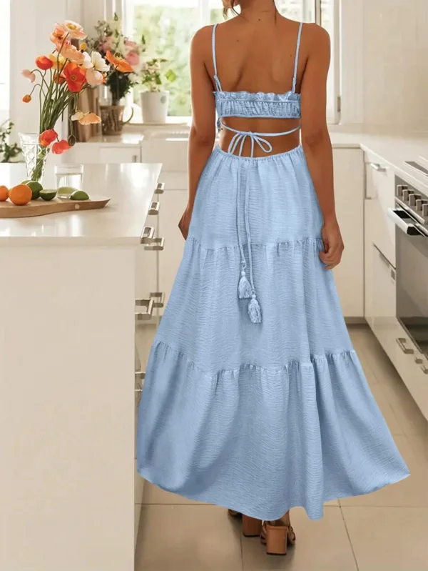 Solid Color Spaghetti Strap Summer Maxi Dress - Image 10