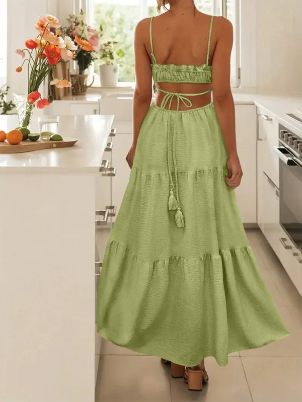 Solid Color Spaghetti Strap Summer Maxi Dress - Image 7