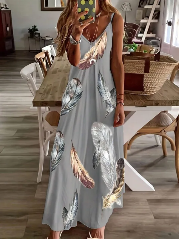 Feather Printed V-Neck Maxi Sundress   - Image 8