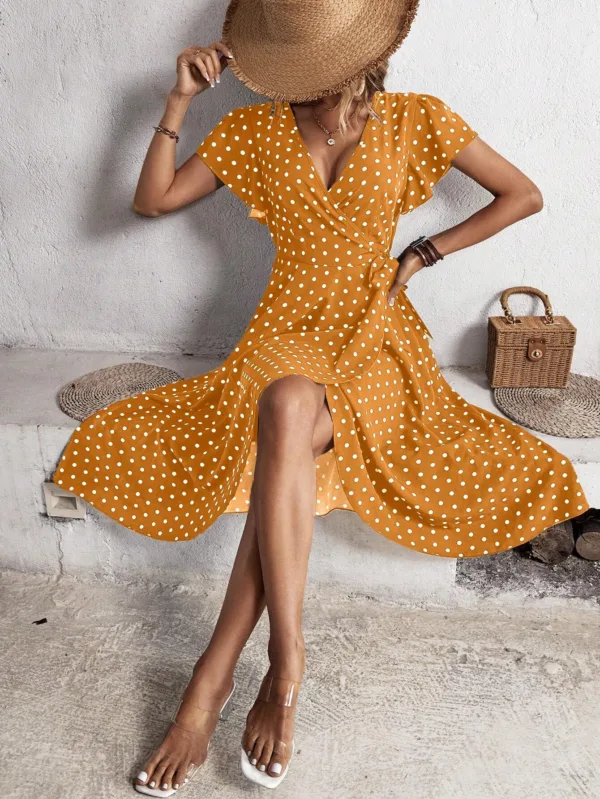 Polka Dot Butterfly Sleeve Wrap Maxi Dress - Image 9