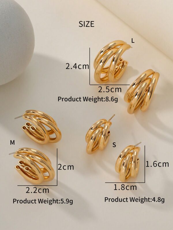 Hypoallergenic Gold Three Circle Earrings - Image 3