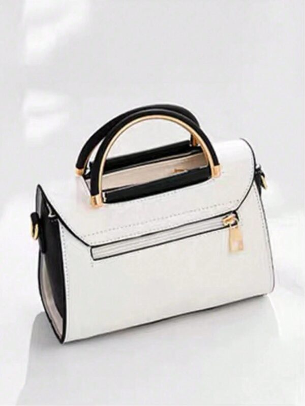 Elegant Colourblock Square Bag with Metal Decor - Image 5