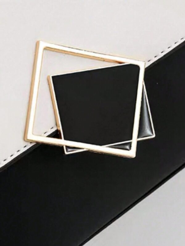 Elegant Colourblock Square Bag with Metal Decor - Image 4