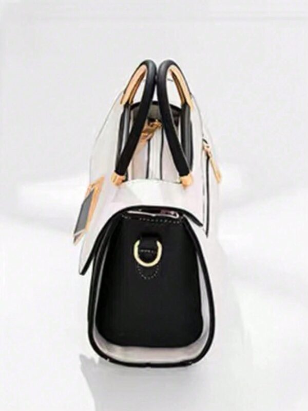 Elegant Colourblock Square Bag with Metal Decor - Image 3