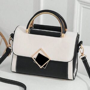 Elegant Colourblock Square Bag with Metal Decor