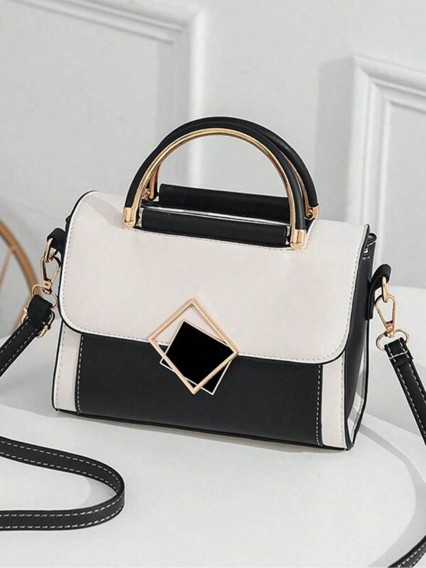 Elegant Colourblock Square Bag with Metal Decor