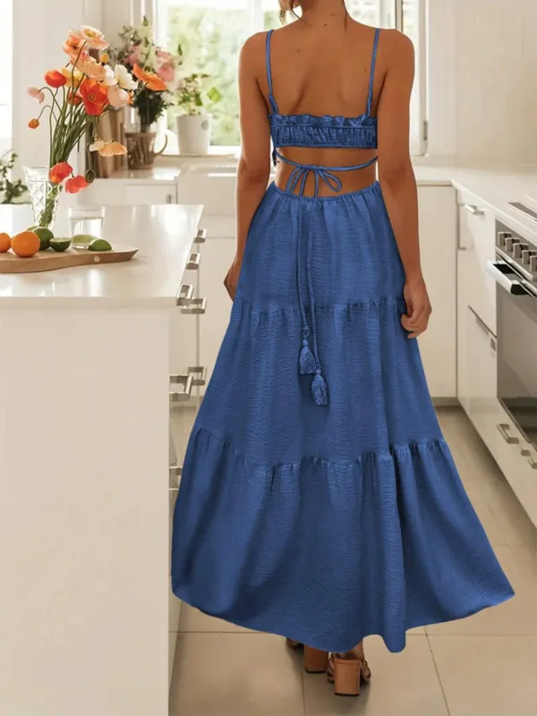 Solid Color Spaghetti Strap Summer Maxi Dress - Image 11