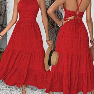 Backless Red Maxi Dress for Summer Vacations