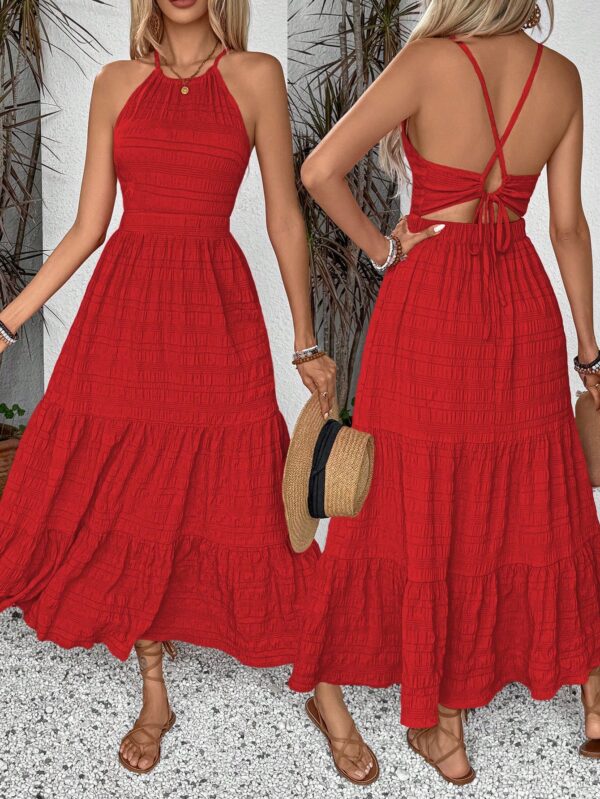 Backless Red Maxi Dress for Summer Vacations