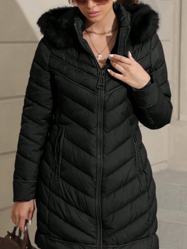 Warm Padded Jacket with Fluffy Hood - Image 4