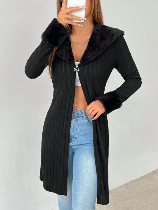 Versatile Black Knitted Waterfall Jacket - Image 3