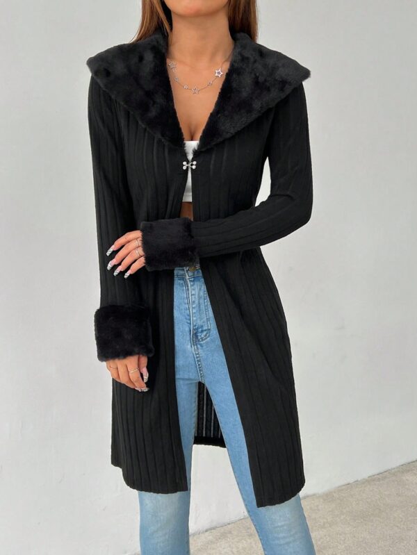 Versatile Black Knitted Waterfall Jacket - Image 4