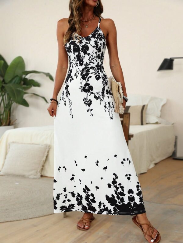 Tropical Floral Spaghetti Strap Maxi Dress - Image 3