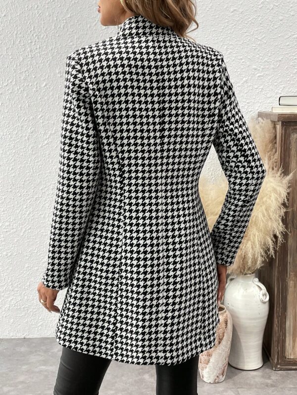 Chic Houndstooth Long Sleeve Overcoat - Image 2