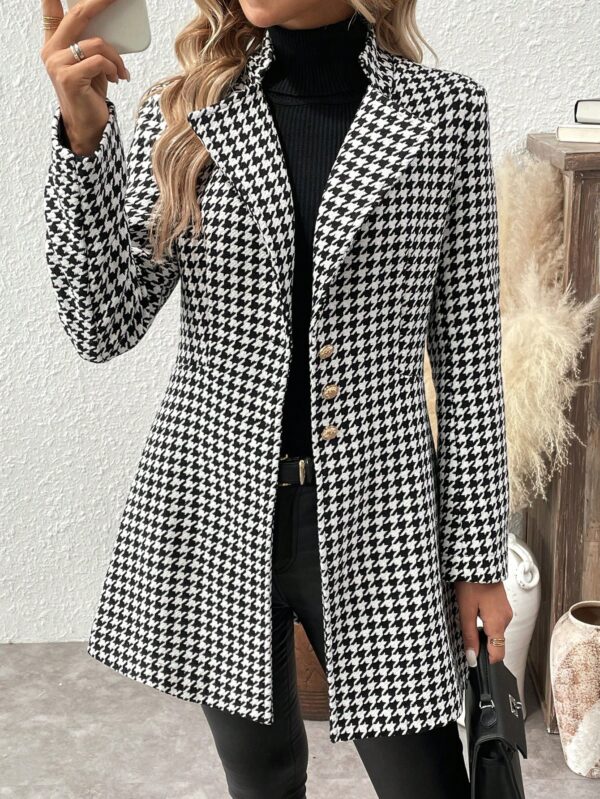 Chic Houndstooth Long Sleeve Overcoat - Image 3