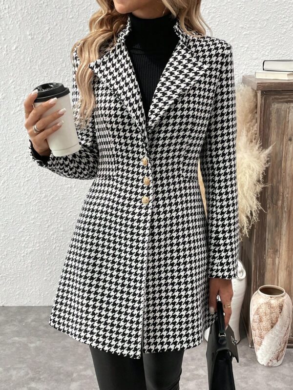 Chic Houndstooth Long Sleeve Overcoat - Image 4