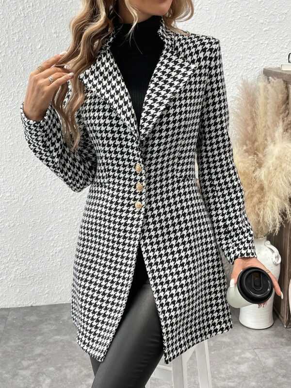 Chic Houndstooth Long Sleeve Overcoat - Image 5