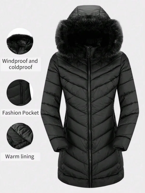 Warm Padded Jacket with Fluffy Hood - Image 9