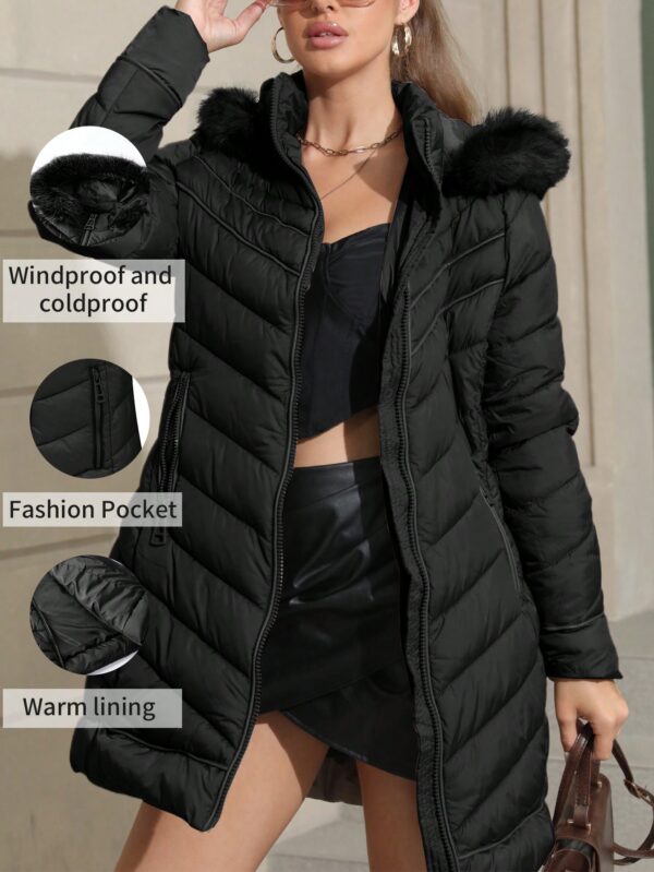 Warm Padded Jacket with Fluffy Hood - Image 3