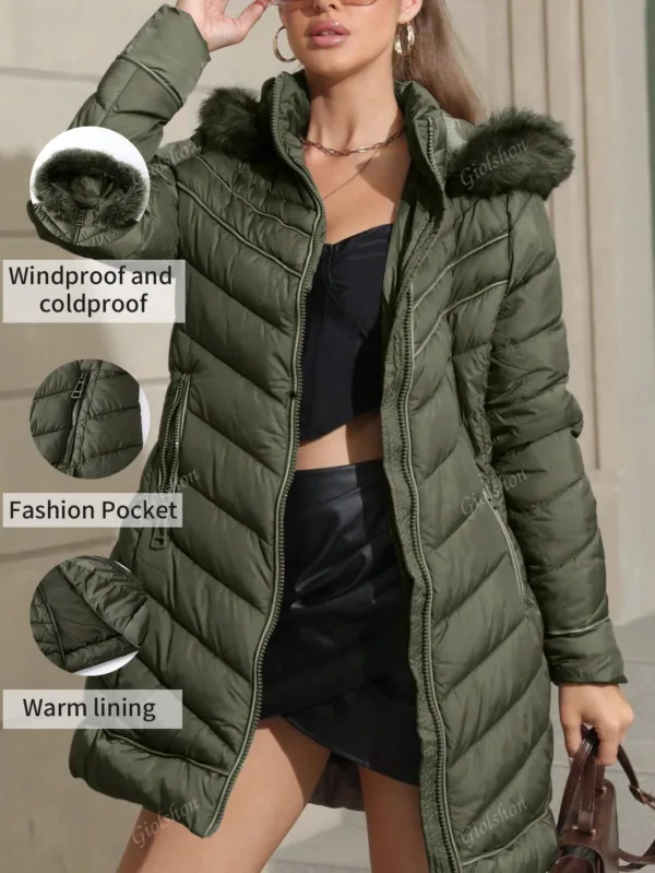 Warm Padded Jacket with Fluffy Hood - Image 7