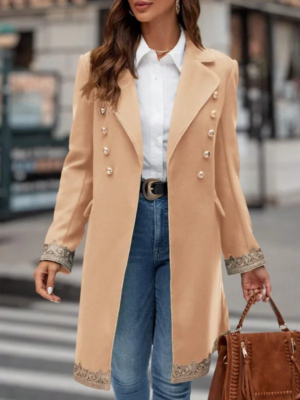 Elegant Double Breasted Overcoat with Trim - Image 7