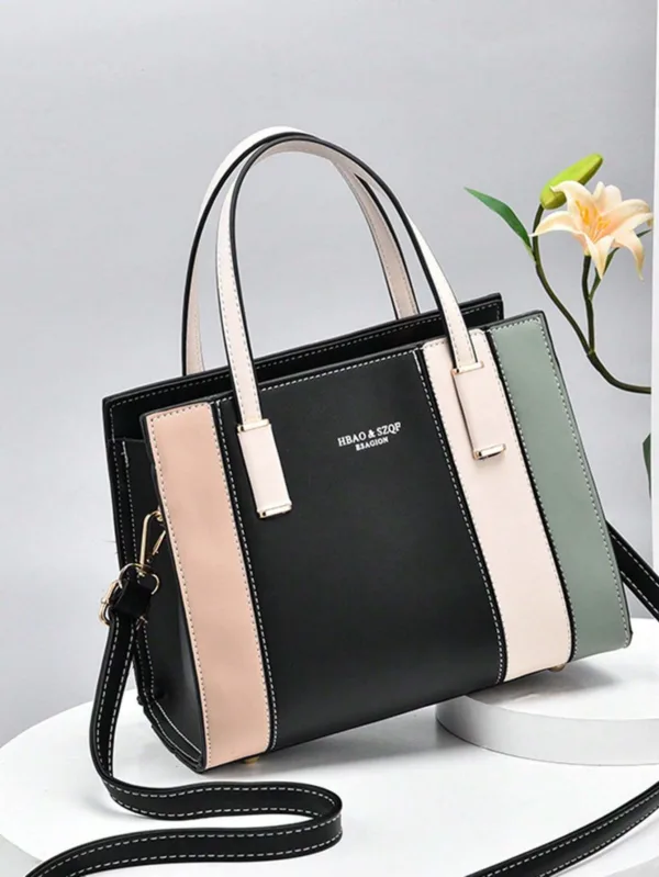 Elegant Striped Colorblock Crossbody Handbag - Image 7