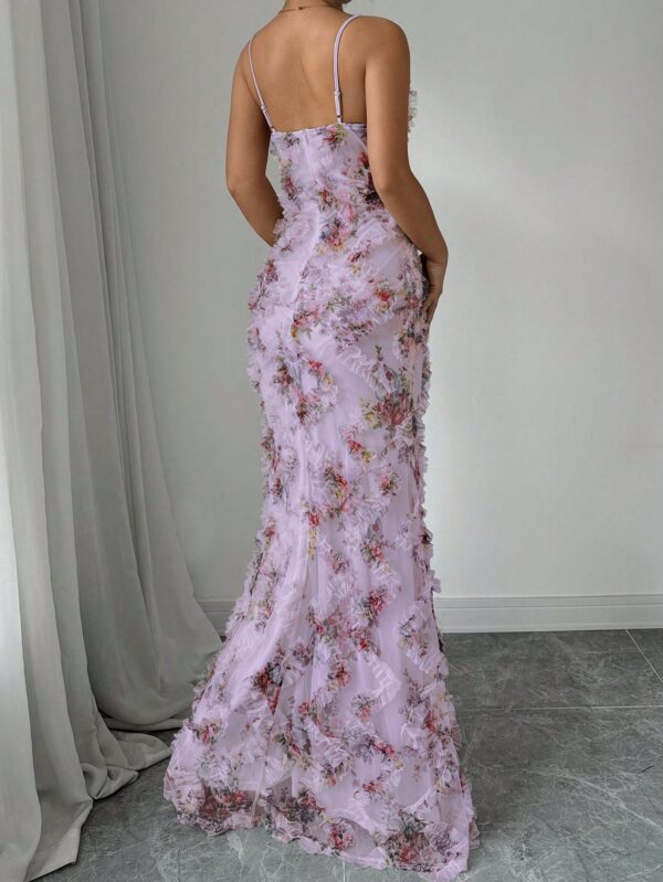 Elegant Floral Print Spaghetti Strap Evening Dress - Image 2