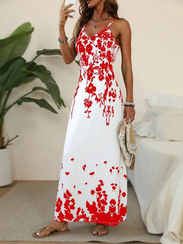 Tropical Floral Spaghetti Strap Maxi Dress - Image 12