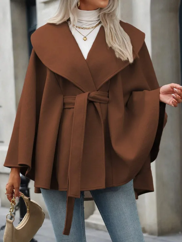 Solid Color Cloak with Bow Tie Belt - Image 9