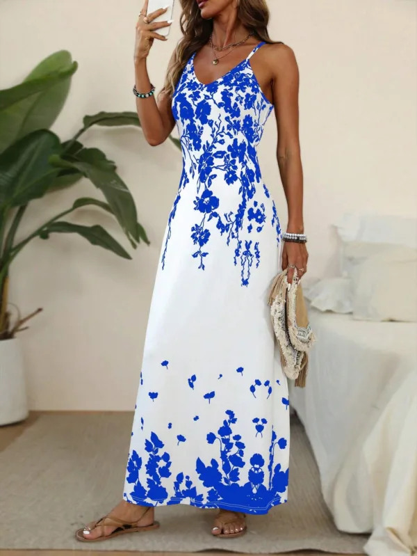 Tropical Floral Spaghetti Strap Maxi Dress - Image 14