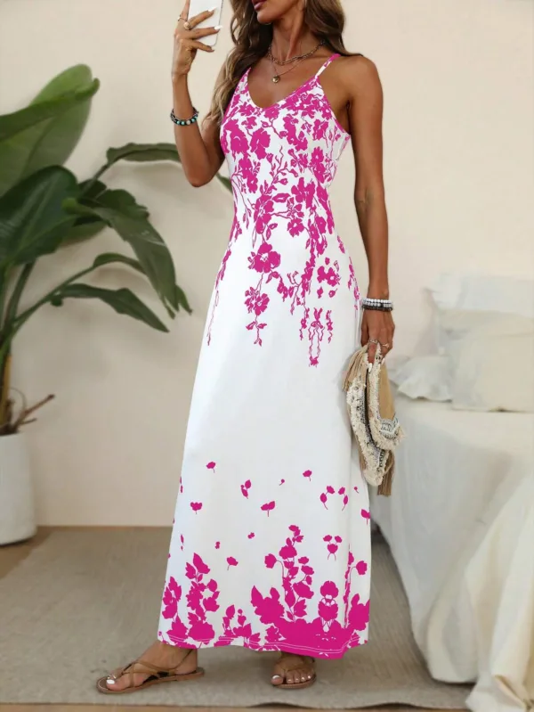 Tropical Floral Spaghetti Strap Maxi Dress - Image 9