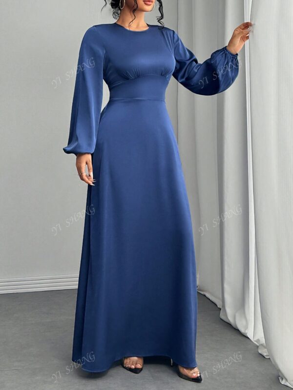 Elegant Lantern Sleeve A-Line Dress in Blue - Image 5