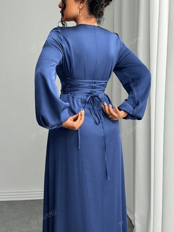 Elegant Lantern Sleeve A-Line Dress in Blue - Image 4