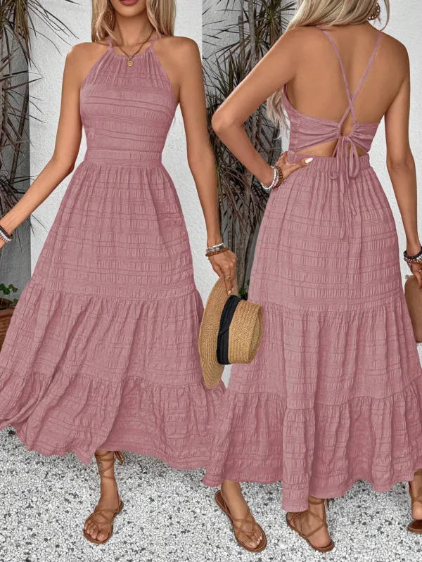 Backless Red Maxi Dress for Summer Vacations - Image 9